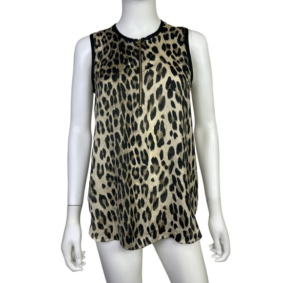 L'AGENCE Tops - L'Agence Women's 4 Leopard Animal Print Sleeveless Zip Tank Top Blouse VGUC